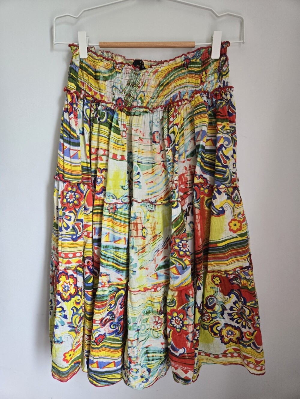 CHAUDRY KC Colorful Printed Tiered 100% Cotton Midi Skirt - Multicolor